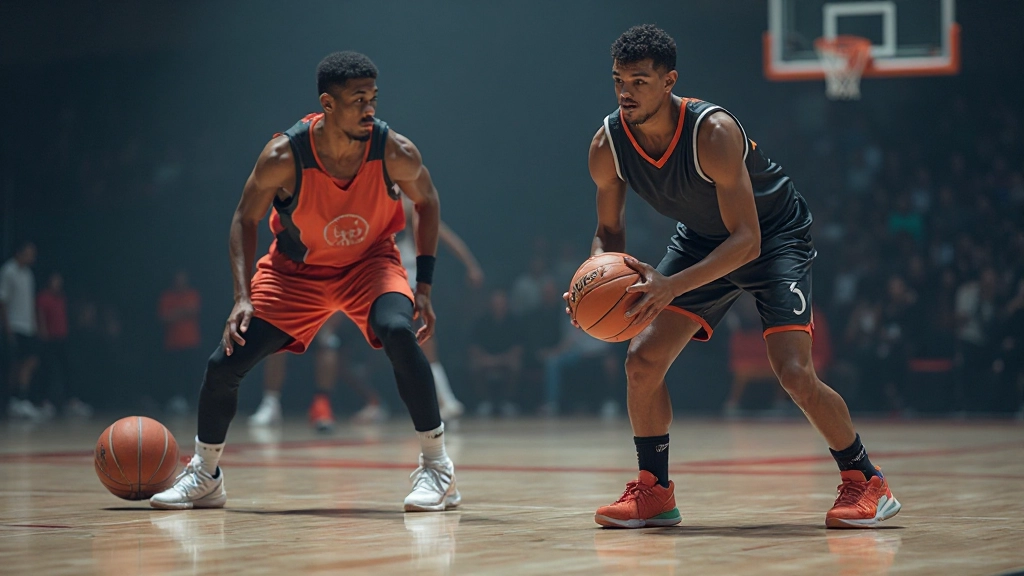 لاعبو كرة السلة في تشكيل دفاعي منظم، يراقبون لاعبي الفريق المنافس