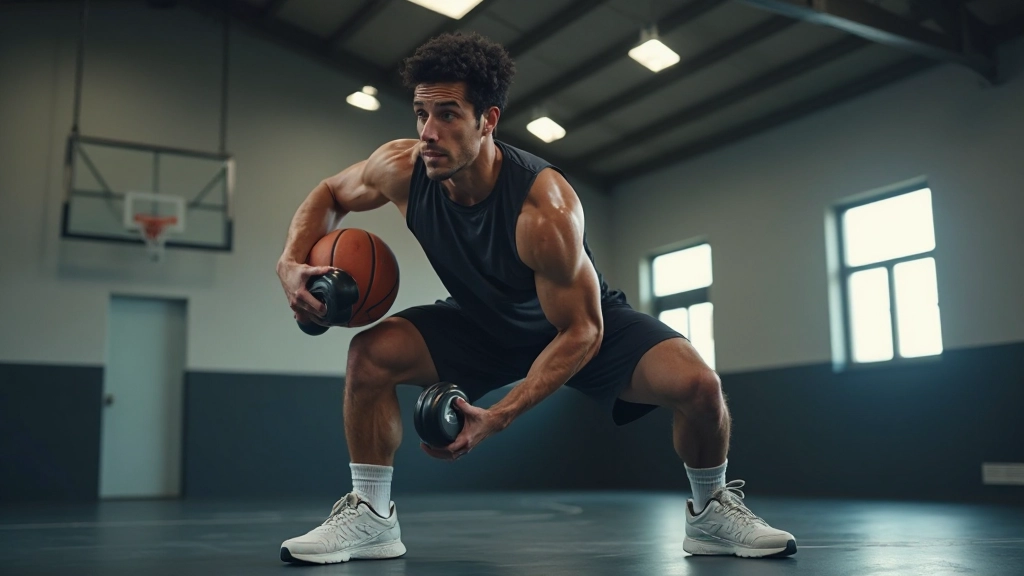 لاعب كرة سلة يقوم بتمرين لياقة بدنية في صالة التدريب
