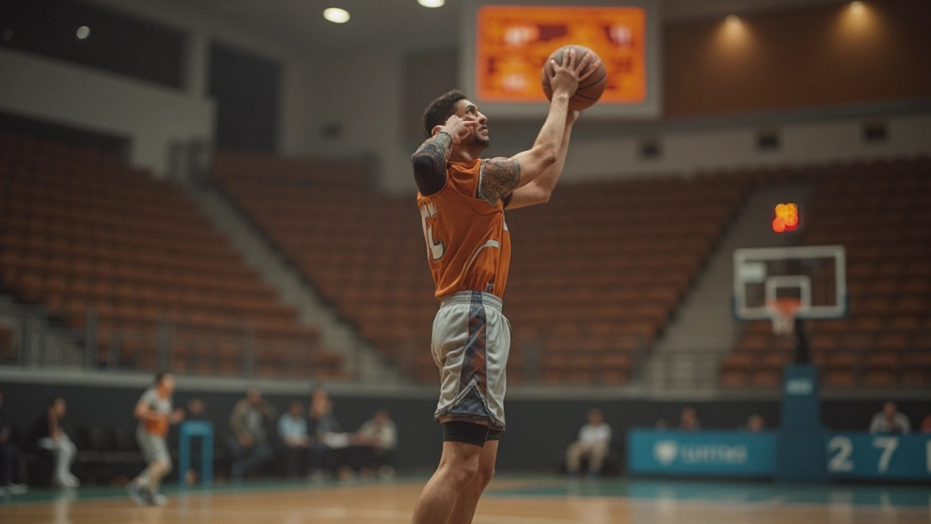 لاعب كرة سلة يقوم برمية من خارج الخط ثلاثي النقاط